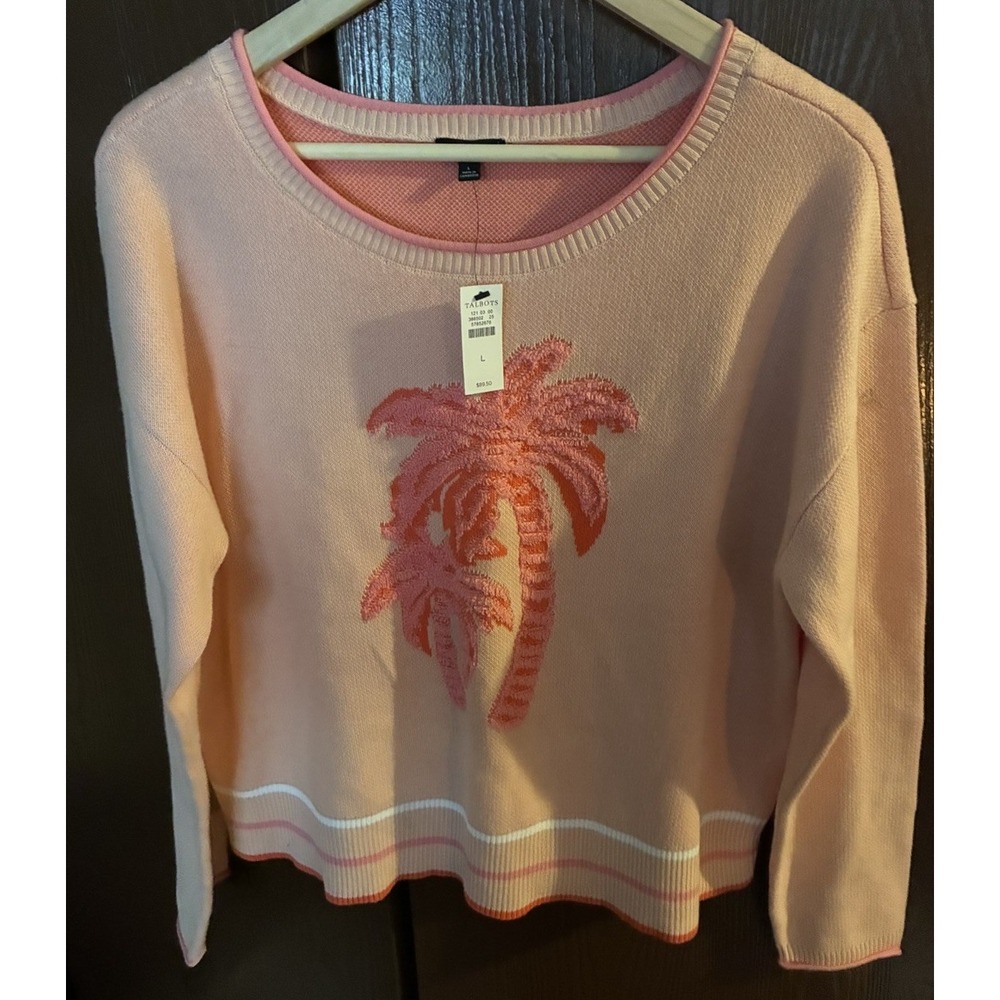 Talbots Long Sleeve Knit Pink Flamingo 100% Cotton Sweater Women's Size L